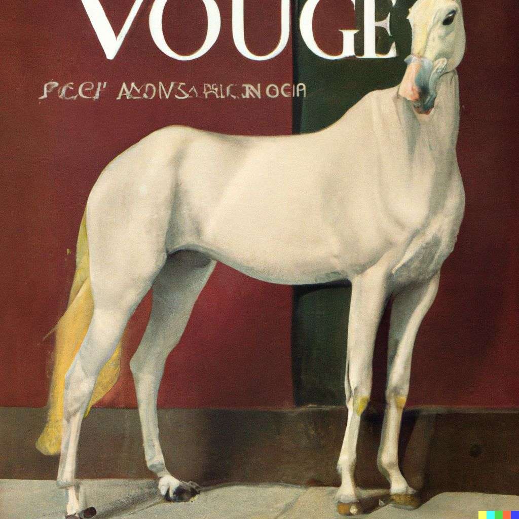 a horse, front cover of Vogue, 1950